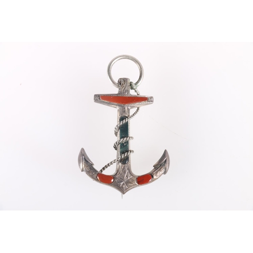 682 - Victorian silver metal mounted Scottish pebble brooch of anchor form, 6cm high, 9.1g gross.