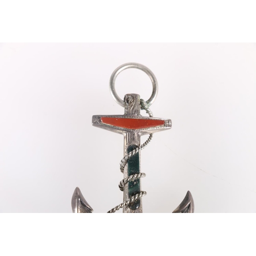 682 - Victorian silver metal mounted Scottish pebble brooch of anchor form, 6cm high, 9.1g gross.