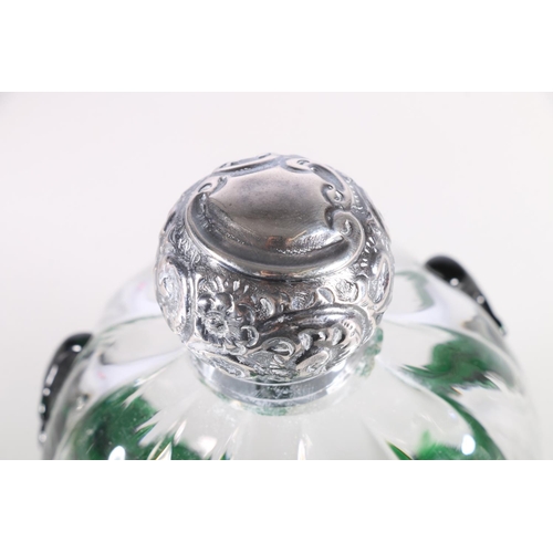 687 - Two silver mounted glass globular scent bottles, 11cm high.