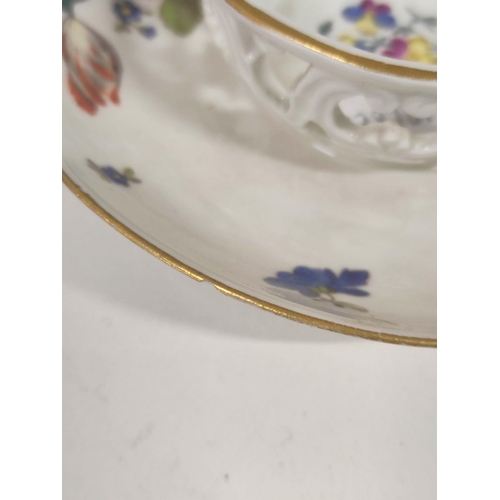 314 - Continental Meissen style tea bowl circa late 19th / early 20th century, affixed to saucer, decorate... 