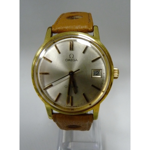 105 - Omega Genève manual wind gent's wristwatch, c. 1970s, in stainless steel case with gold ... 