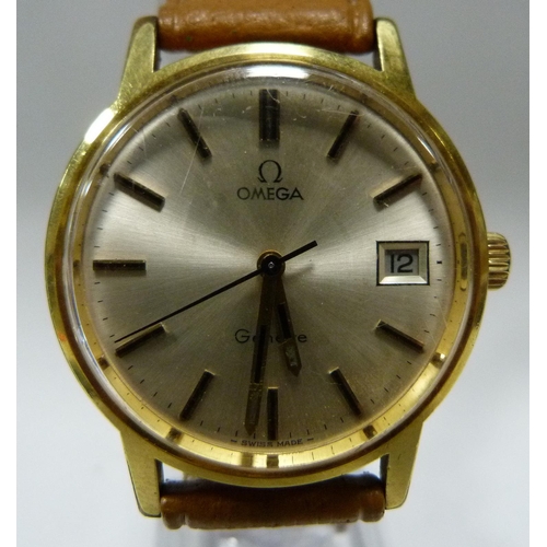 105 - Omega Genève manual wind gent's wristwatch, c. 1970s, in stainless steel case with gold ... 