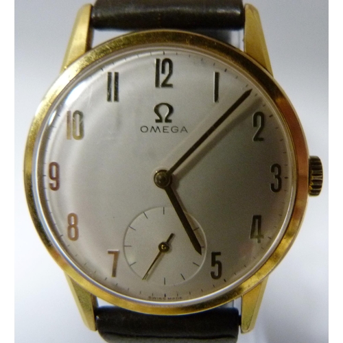 106 - Omega manual wind gent's dress wristwatch, c. 1950s/60s, in stainless steel case with gold plated be... 