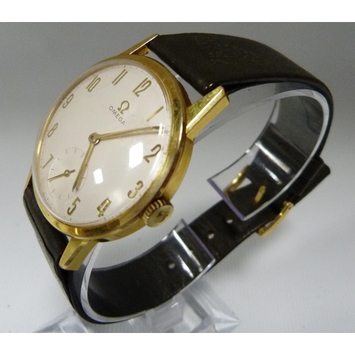 106 - Omega manual wind gent's dress wristwatch, c. 1950s/60s, in stainless steel case with gold plated be... 