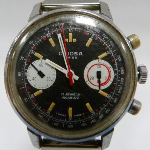 113 - Oriosa Swiss 17 jewels chronograph manual wind diver's watch, c. 1960s, in stainless steel case with... 