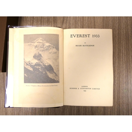 114 - RUTTLEDGE HUGH.  Everest 1933. Frontis, plates, illus. & fldg. & other maps. Rebound ha... 