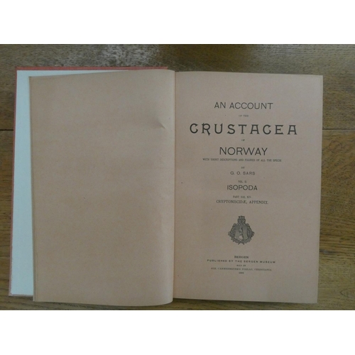 131 - SARS G. O.  An Account of the Crustacea of Norway. Vols. 2 to 9 in seven. Orig. upper wrappers bound... 