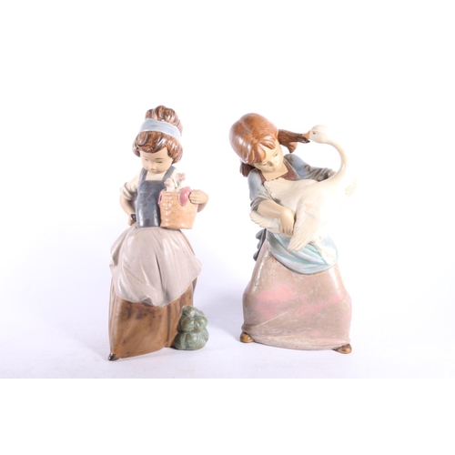 10 - Lladro Gres figurine by Juan Huerta, Duck pulling girl's braid, #2095, and another by Jose Roig 'My ... 