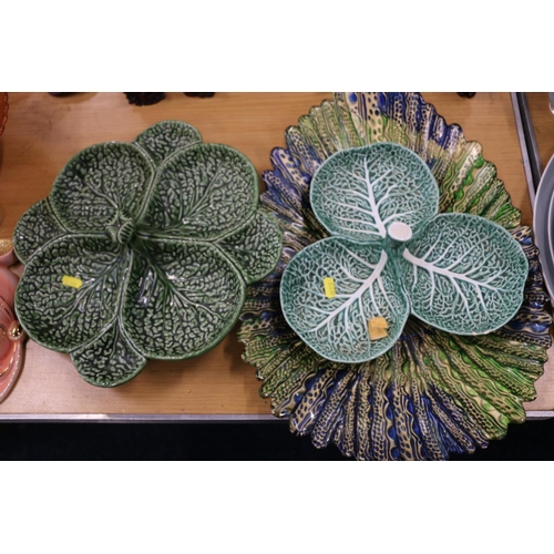 102 - Continental large leaf-shaped dish, and two other leaf moulded segmented dishes.  (3)