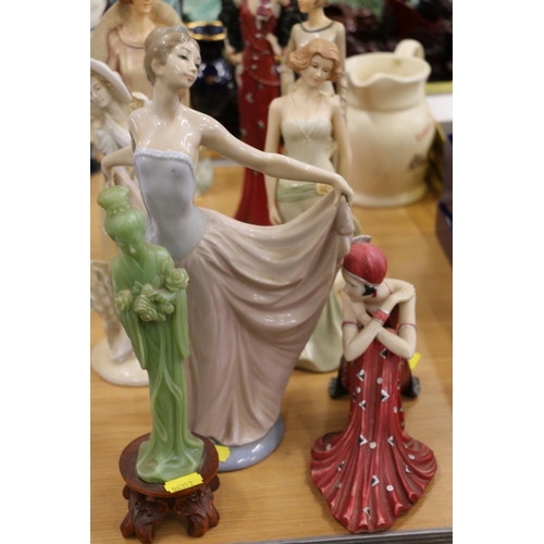 112 - Lladro model of a female, and seven models of decorative ladies.  (9)