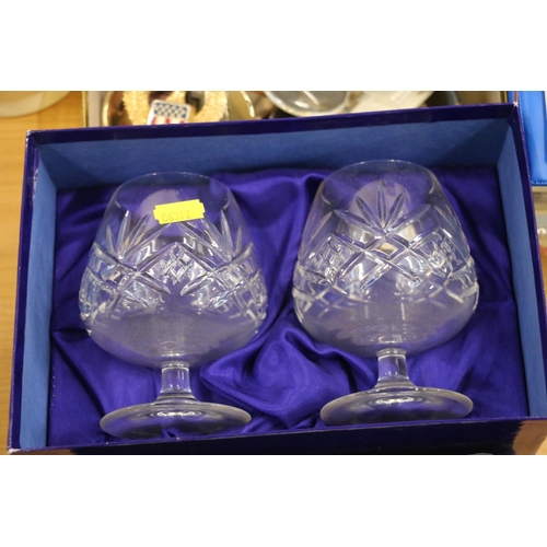 113 - Royal Doulton brandy balloons, Bohemia crystal glasses, a Grouse whisky jug  and collectable Elvis i... 