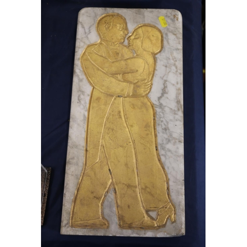 125 - Marble plaque decorated with a couple dancing, 42cm.