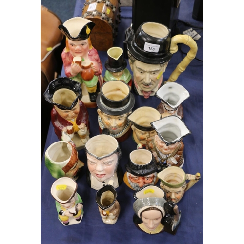 156 - Character jugs to include Charlie Chaplin, Royal Doulton, etc.  (15)