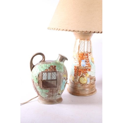 50 - H G Wood cottage ware style lamp, a jug and two tankards.  (4)