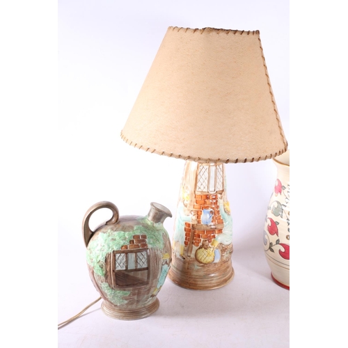 50 - H G Wood cottage ware style lamp, a jug and two tankards.  (4)