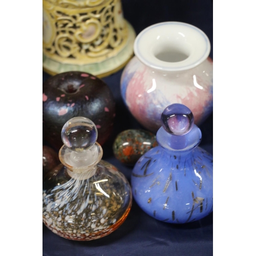 57 - Art Glass scent bottles, iridescent paperweights, etc.  (10)