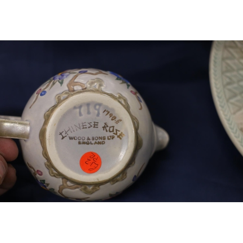 58 - Two Woods & Sons Chinese Rose pattern shallow bowls and a part tea service.