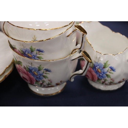 82 - Aynsley two person teaset to include a teapot and sugar and cream, also a similar Copeland Spode par... 