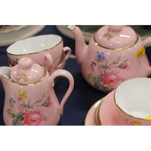 82 - Aynsley two person teaset to include a teapot and sugar and cream, also a similar Copeland Spode par... 