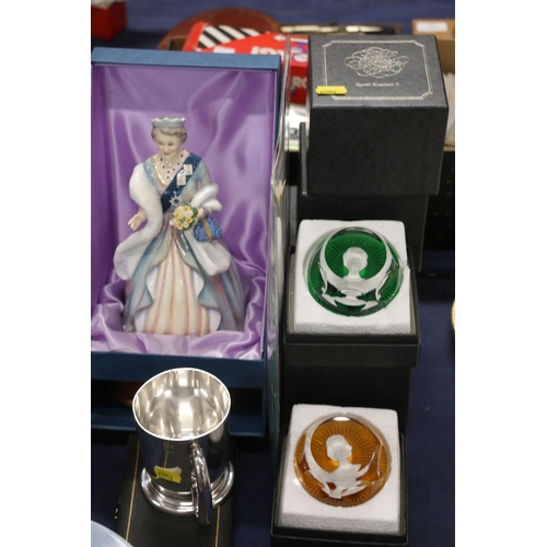 86 - Royal Doulton figure The Queen Mother #1141/2500, boxed, a set of four cameo portraits of the Royal ... 