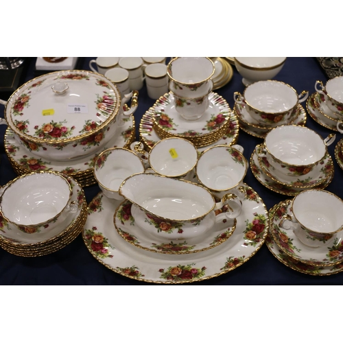 88 - Royal Albert Old Country Roses part dinner set with twin-handled soup coupes, a tureen, etc.