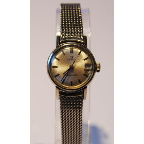 101 - Omega Ladymatic wristwatch in stainless steel case with silvered dial and date window, case diameter... 