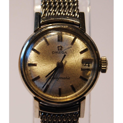 101 - Omega Ladymatic wristwatch in stainless steel case with silvered dial and date window, case diameter... 