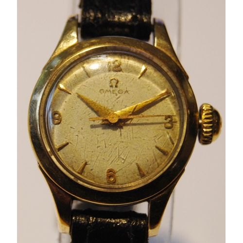 108 - Omega lady's wristwatch in stainless steel case with gold plated bezel, silvered dial, gold-coloured... 