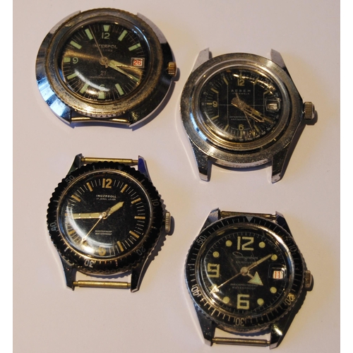 114 - Interpol De Luxe 21 jewels antimagnetic diver's-style watch, c. 1960s/70s, in oval shaped stainless ... 