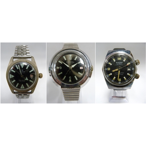 115 - Sicura 23 jewels Superwaterproof 400 vacuum tested manual wind diver's watch, c. 1960s, case diamete... 