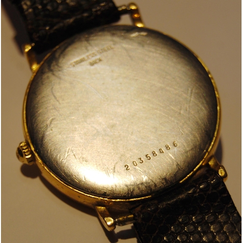 116 - Longines gent's quartz wristwatch with rolled gold bezel, white dial, Roman numerals and date window... 