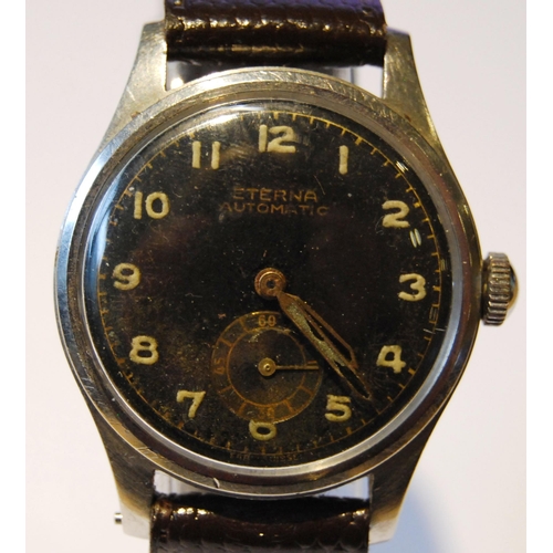 119 - WWII period Eterna automatic airforce-style gent's wristwatch in stainless steel case with black dia... 