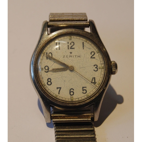 120 - Zenith Pilot manual wind wristwatch, c. 1946, in stainless steel case with white dial and Arabic num... 