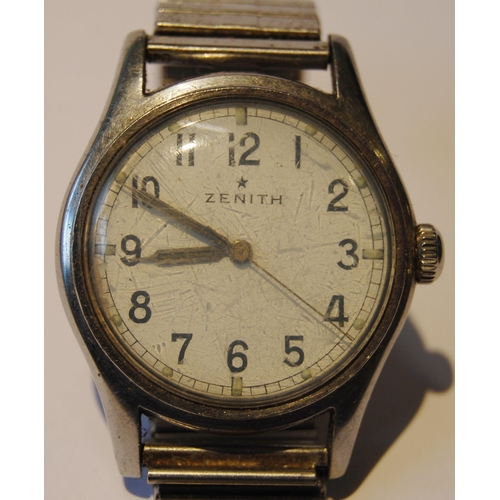 120 - Zenith Pilot manual wind wristwatch, c. 1946, in stainless steel case with white dial and Arabic num... 