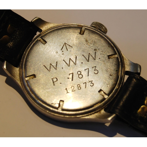 126 - WWII Cyma 'Dirty Dozen' military-issue manual wind wristwatch in stainless steel case with black dia... 