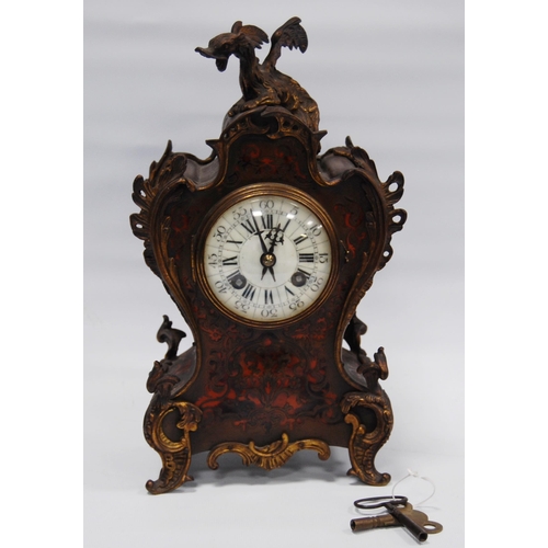 171 - 19th century French Boulle work mantel clock with gilt metal dragon surmount above an enamel dial wi... 