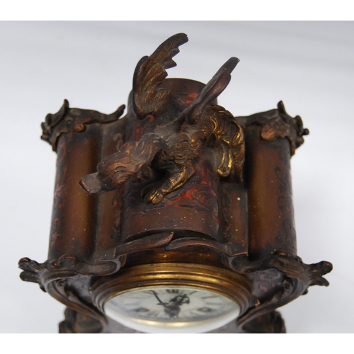 171 - 19th century French Boulle work mantel clock with gilt metal dragon surmount above an enamel dial wi... 