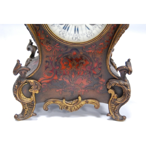 171 - 19th century French Boulle work mantel clock with gilt metal dragon surmount above an enamel dial wi... 