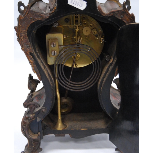 171 - 19th century French Boulle work mantel clock with gilt metal dragon surmount above an enamel dial wi... 