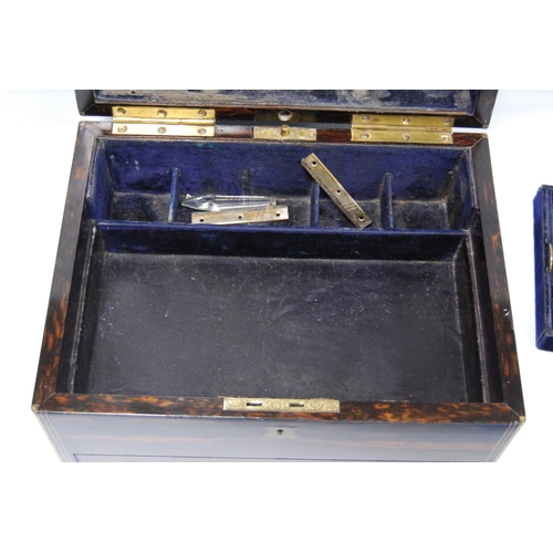 192 - 19th century coromandel stationery box, the hinged top opening to reveal a fitted blue velour interi... 