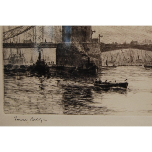 305 - Frank Harding (British, 1935 - 1990)Tower BridgeSigned and titled in pencil, etching, 15cm x 35cm.  ... 