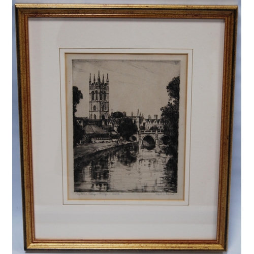 308 - Alfred J Bennett (British, 1861 - 1923)'Magdalene College and Bridge, Oxford', 'Clarendon Building a... 