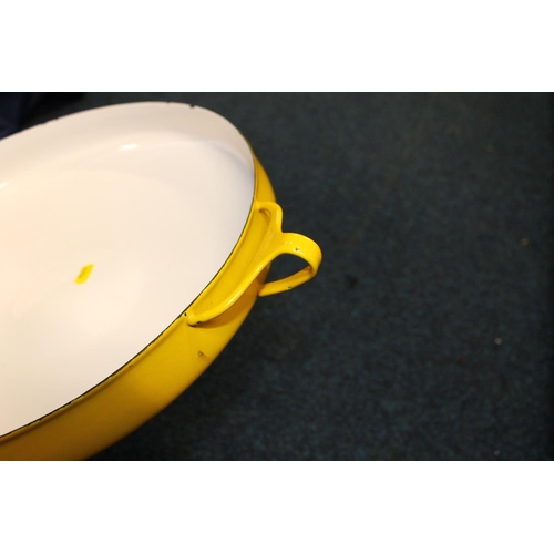 77B - Dansk designs twin-handled yellow enamelled casserole dish, 34cm diameter.