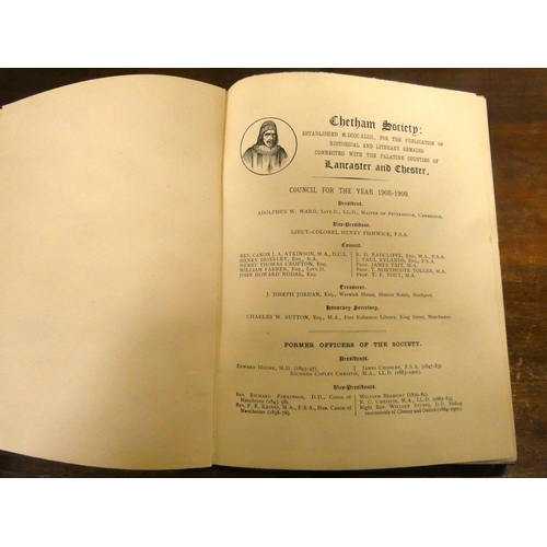 295 - CHETHAM SOCIETY.  7 various works, Lancashire & Cheshire interest. Orig. cloth, c.1880... 