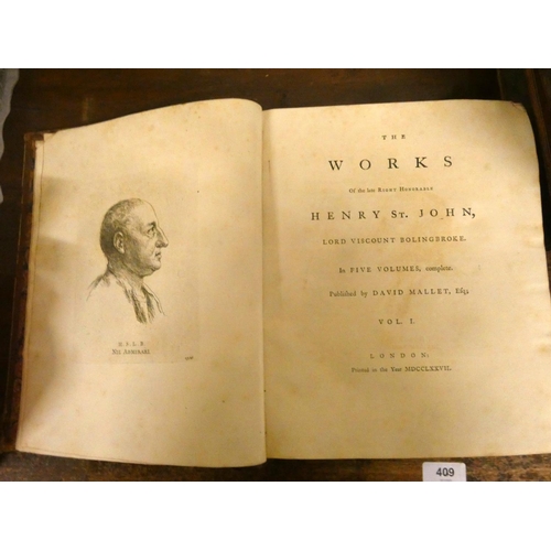 298 - BOLINGBROKE, HENRY ST. JOHN, VISCOUNT.  The Works ... Published by David Mallet Esq. 5 vol... 