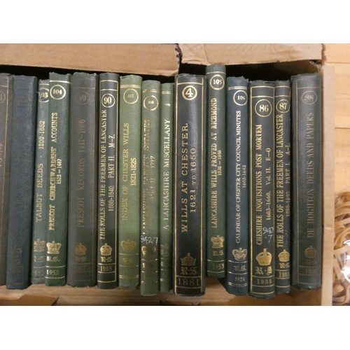 40 - RECORD SOCIETY OF LANCASHIRE & CHESHIRE.  Publications. 25 various vols. Orig. green cloth.... 