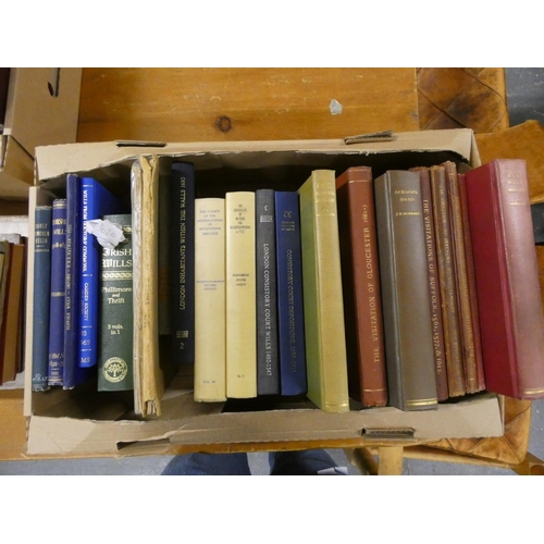 46 - Local History.  A carton of vols., Wills, Visitations & others.