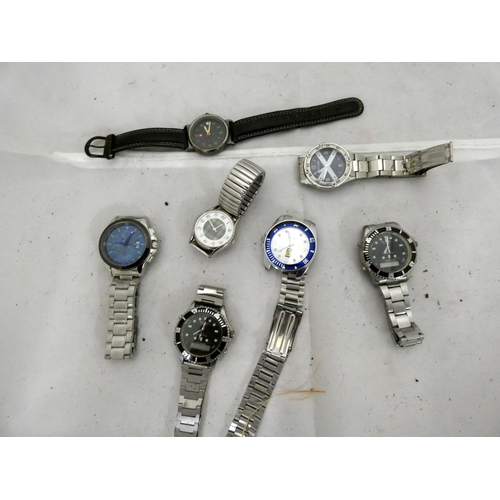 113 - Diver style men's watches including Bosch, two Phillip Perso and three Scotland watches.