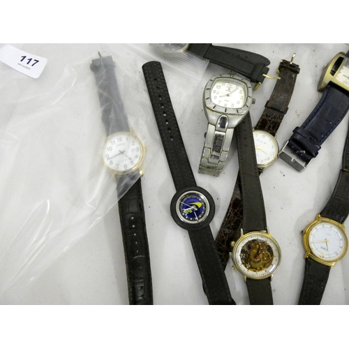 117 - Large bag of men's quartz watches including Toro, Accurist, Rosea, Lorus etc.