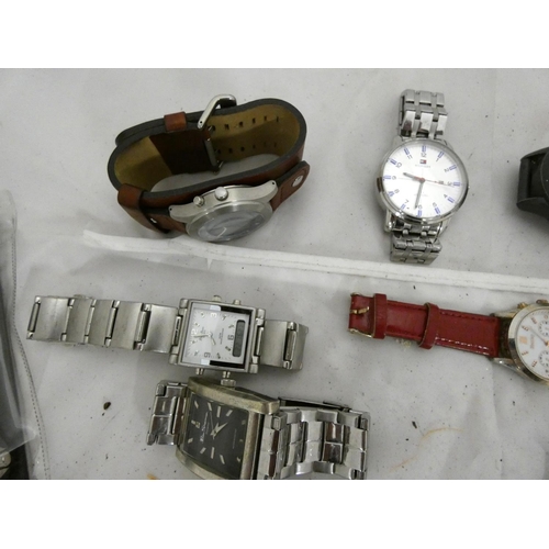 118 - Various men's modern designer watches including Henley, Solo, Armani, Storm, Fossil, Terner.